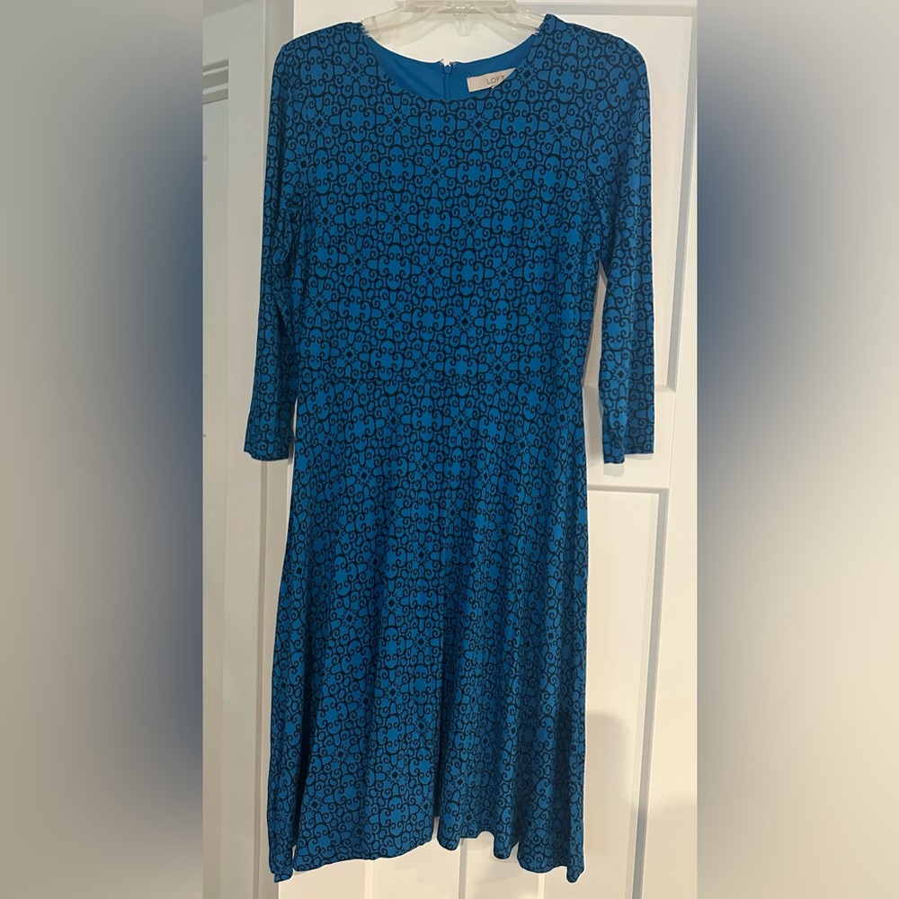 LOFT Teal and Black Swirl Design Dress